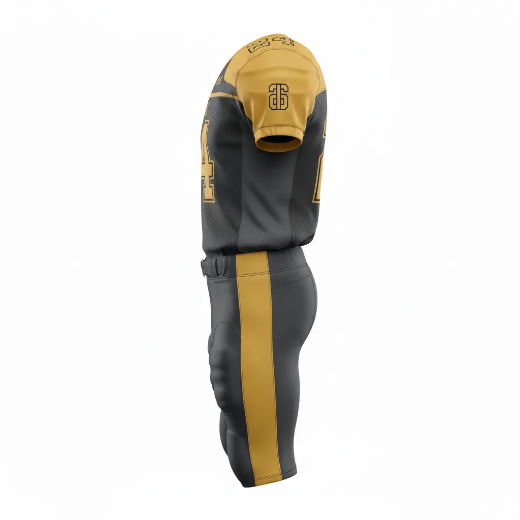 Custom Football Alternate Football Uniforms - Gold - Football Uniform Anthracite Vegas Chest Stripe - Side View - HAMCO Sports Inc.