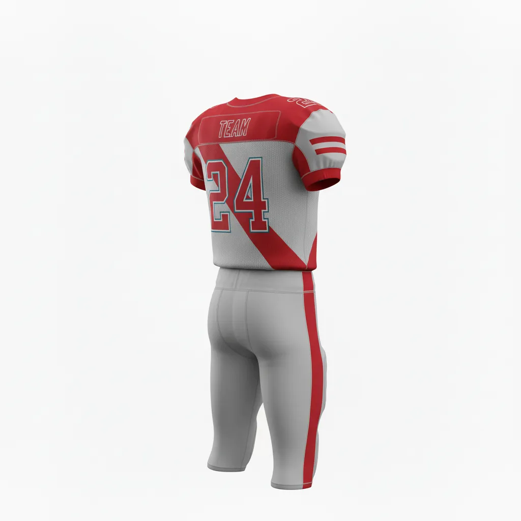 Custom Football Alternate Football Uniforms - Grey - Football Uniform Ash Scarlet Diagonal Stripe - Back View - HAMCO Sports Inc.
