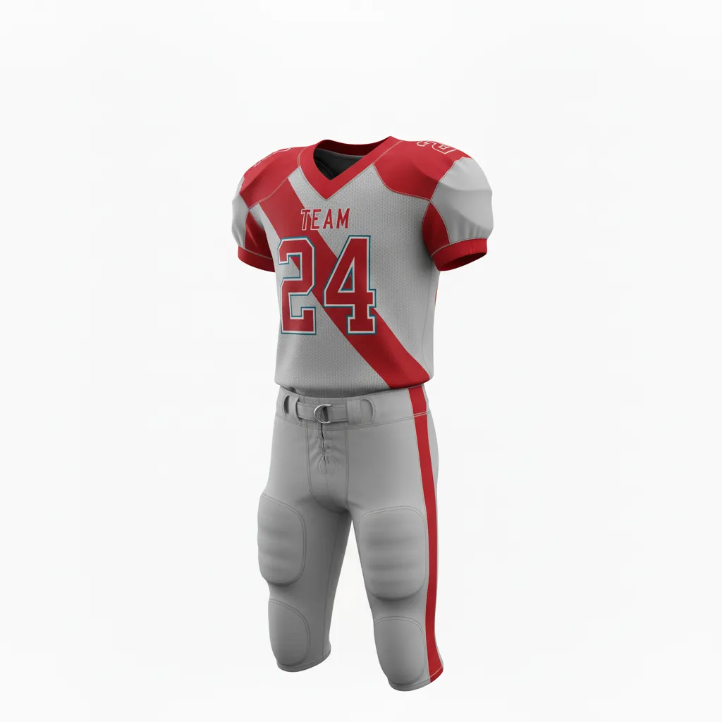 Custom Football Alternate Football Uniforms - Grey - Football Uniform Ash Scarlet Diagonal Stripe - Front View - HAMCO Sports Inc.