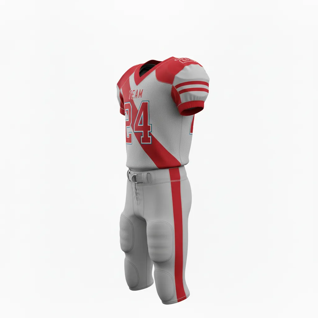 Custom Football Alternate Football Uniforms - Grey - Football Uniform Ash Scarlet Diagonal Stripe - Side View - HAMCO Sports Inc.