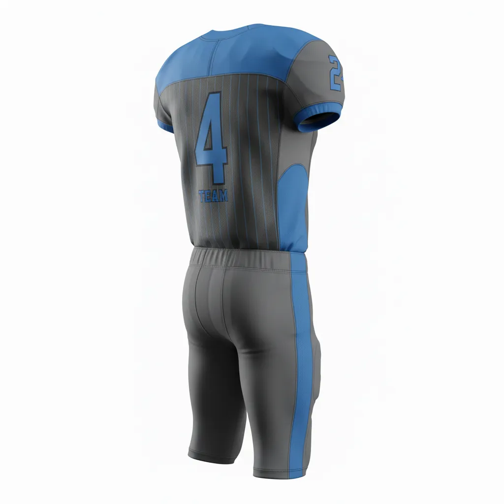Custom Football Alternate Football Uniforms - Blue - Football Uniform Charcoal Columbia Pinstripe - Back View - HAMCO Sports Inc.