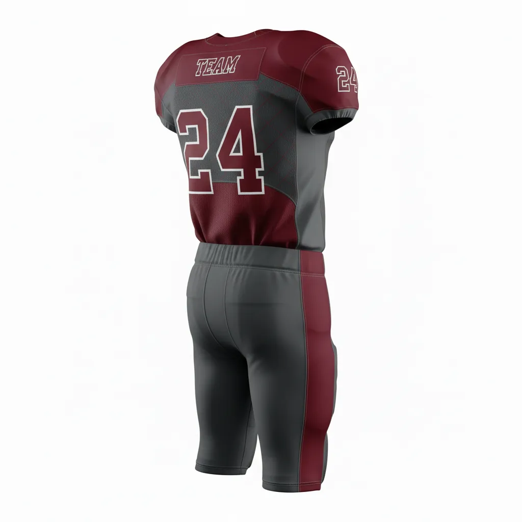 Custom Football Alternate Football Uniforms - Custom Design - Football Uniform Charcoal Maroon Diamond Grid - Back View - HAMCO Sports Inc.