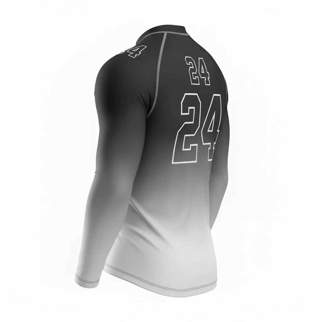 Custom Football Compression Shirt - Black, Grey, White - Compression Top Gradient Ombre - Back View - HAMCO Sports Inc.