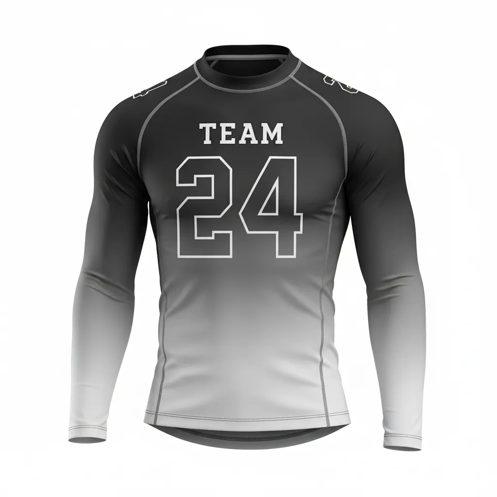 Custom Football Compression Shirt - Black, Grey, White - Compression Top Gradient Ombre - Front View - HAMCO Sports Inc.