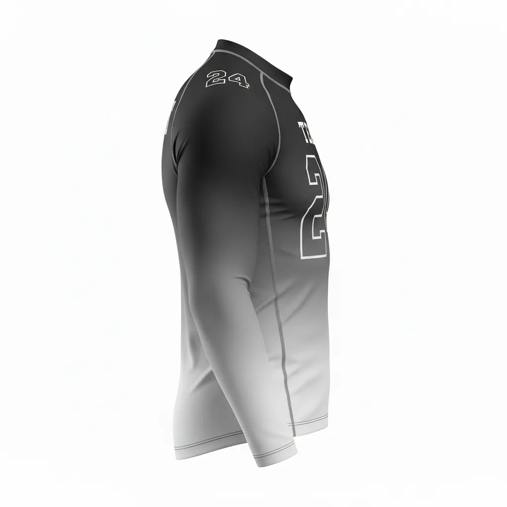 Custom Football Compression Shirt - Black, Grey, White - Compression Top Gradient Ombre - Side View - HAMCO Sports Inc.