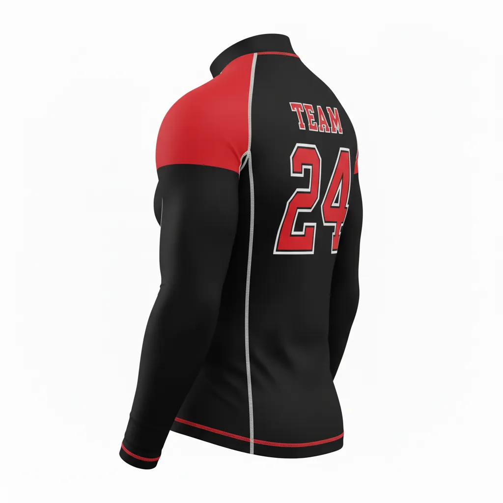 Custom Football Compression Shirt - Black, Red, White - Compression Top Tricolor - Back View - HAMCO Sports Inc.