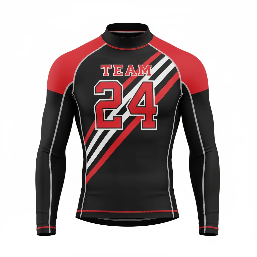 Custom Football Compression Shirt - Black, Red, White - Compression Top Tricolor - Front View - HAMCO Sports Inc.