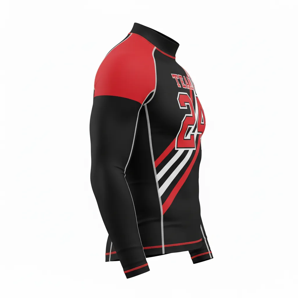 Custom Football Compression Shirt - Black, Red, White - Compression Top Tricolor - Side View - HAMCO Sports Inc.