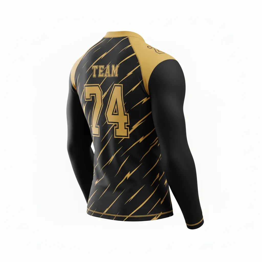 Custom Football Compression Shirt - Black, Gold - Compression Top Vegas Razor Slash - Back View - HAMCO Sports Inc.