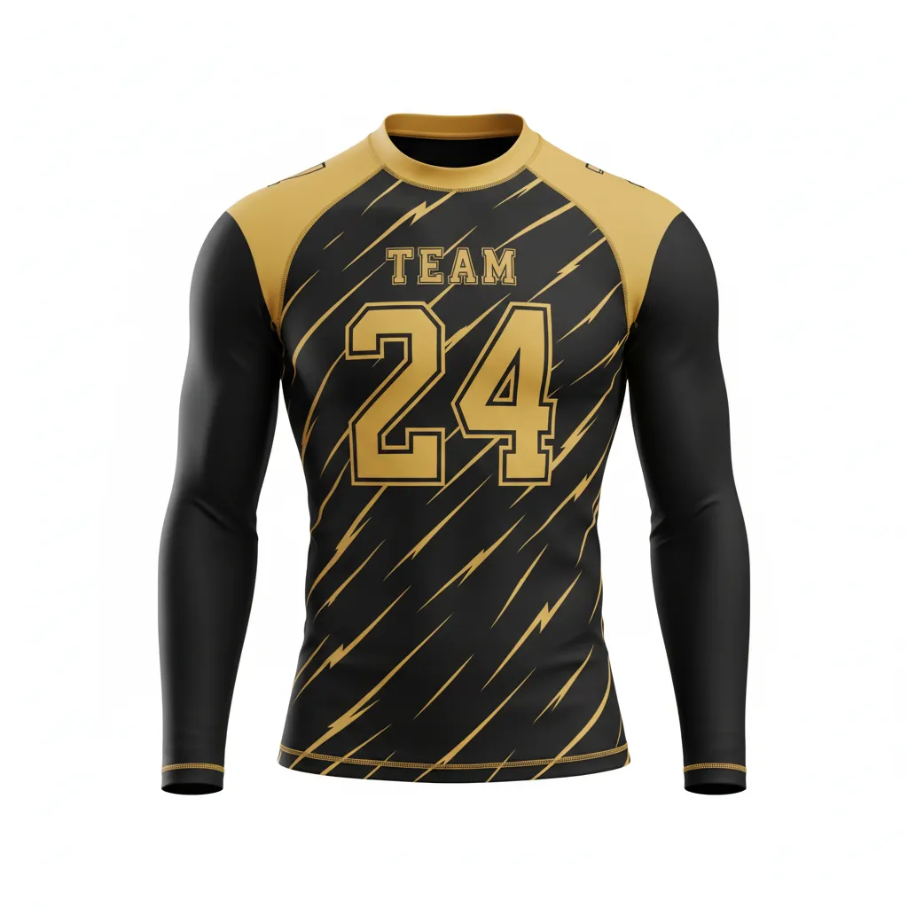 Custom Football Compression Shirt - Black, Gold - Compression Top Vegas Razor Slash - Front View - HAMCO Sports Inc.