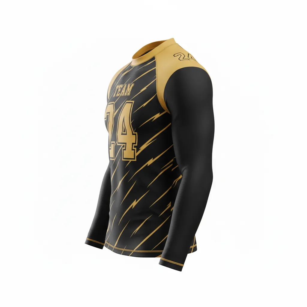 Custom Football Compression Shirt - Black, Gold - Compression Top Vegas Razor Slash - Side View - HAMCO Sports Inc.