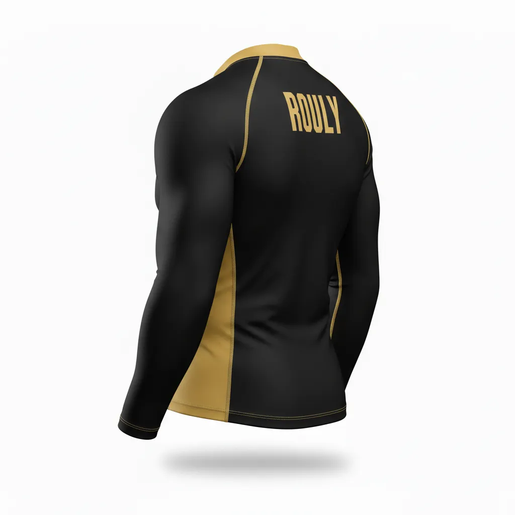 Custom Football Compression Shirt - Black, Gold - Compression Top Vegas Side Panel - Back View - HAMCO Sports Inc.