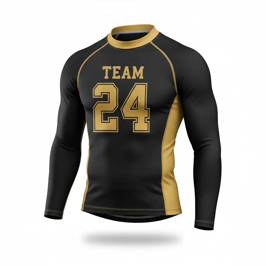 Custom Football Compression Shirt - Black, Gold - Compression Top Vegas Side Panel - Front View - HAMCO Sports Inc.
