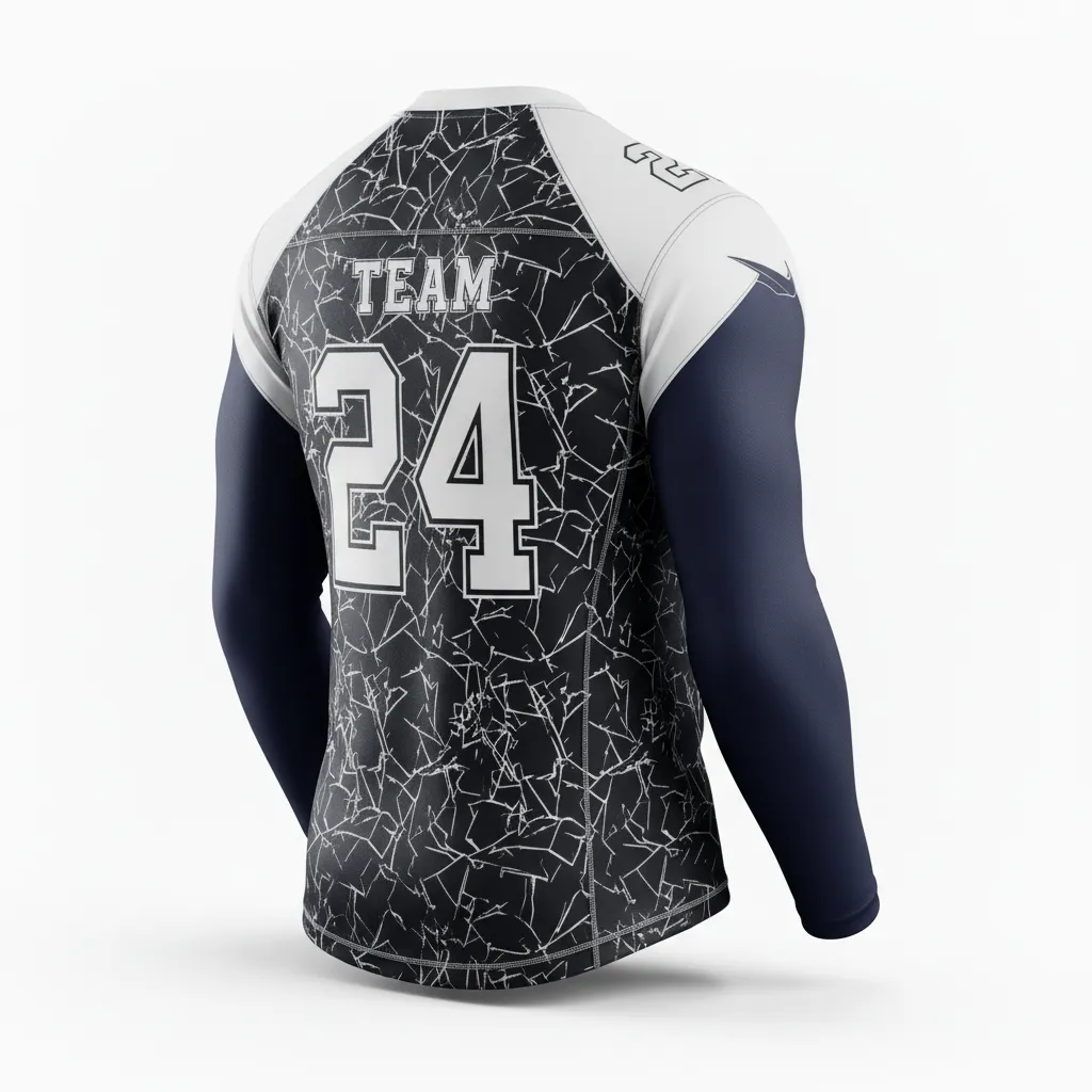 Custom Football Compression Shirt - Black, White - Compression Top Shattered Glass - Back View - HAMCO Sports Inc.