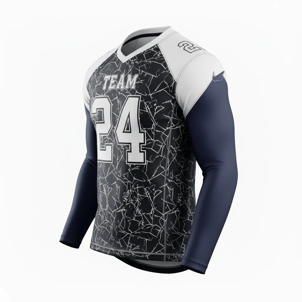 Custom Football Compression Shirt - Black, White - Compression Top Shattered Glass - Side View - HAMCO Sports Inc.