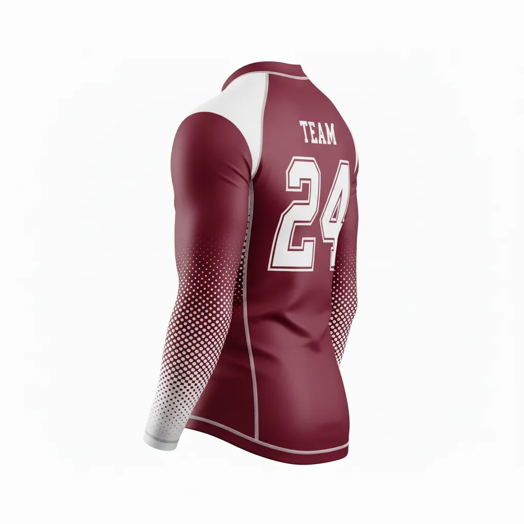 Custom Football Compression Shirt - Burgundy, White - Compression Top Halftone Dots - Back View - HAMCO Sports Inc.