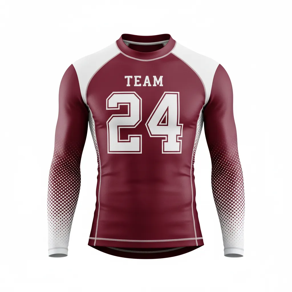 Custom Football Compression Shirt - Burgundy, White - Compression Top Halftone Dots - Front View - HAMCO Sports Inc.