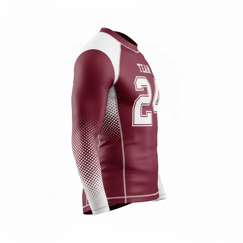 Custom Football Compression Shirt - Burgundy, White - Compression Top Halftone Dots - Side View - HAMCO Sports Inc.
