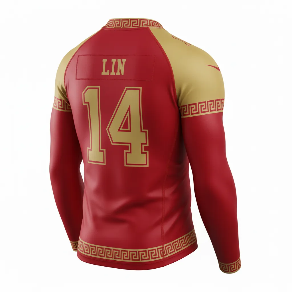 Custom Football Compression Shirt - Gold - Compression Top Cardinal Vegas Greek Key - Back View - HAMCO Sports Inc.