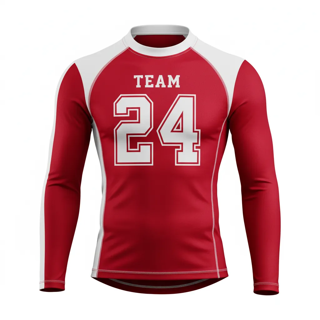 Custom Football Compression Shirt - White - Compression Top Cardinal Shoulder Hem Stripe - Front View - HAMCO Sports Inc.