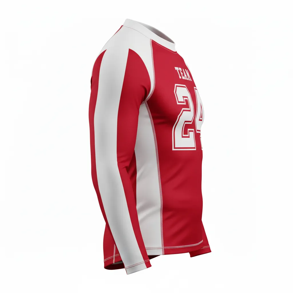 Custom Football Compression Shirt - White - Compression Top Cardinal Shoulder Hem Stripe - Side View - HAMCO Sports Inc.