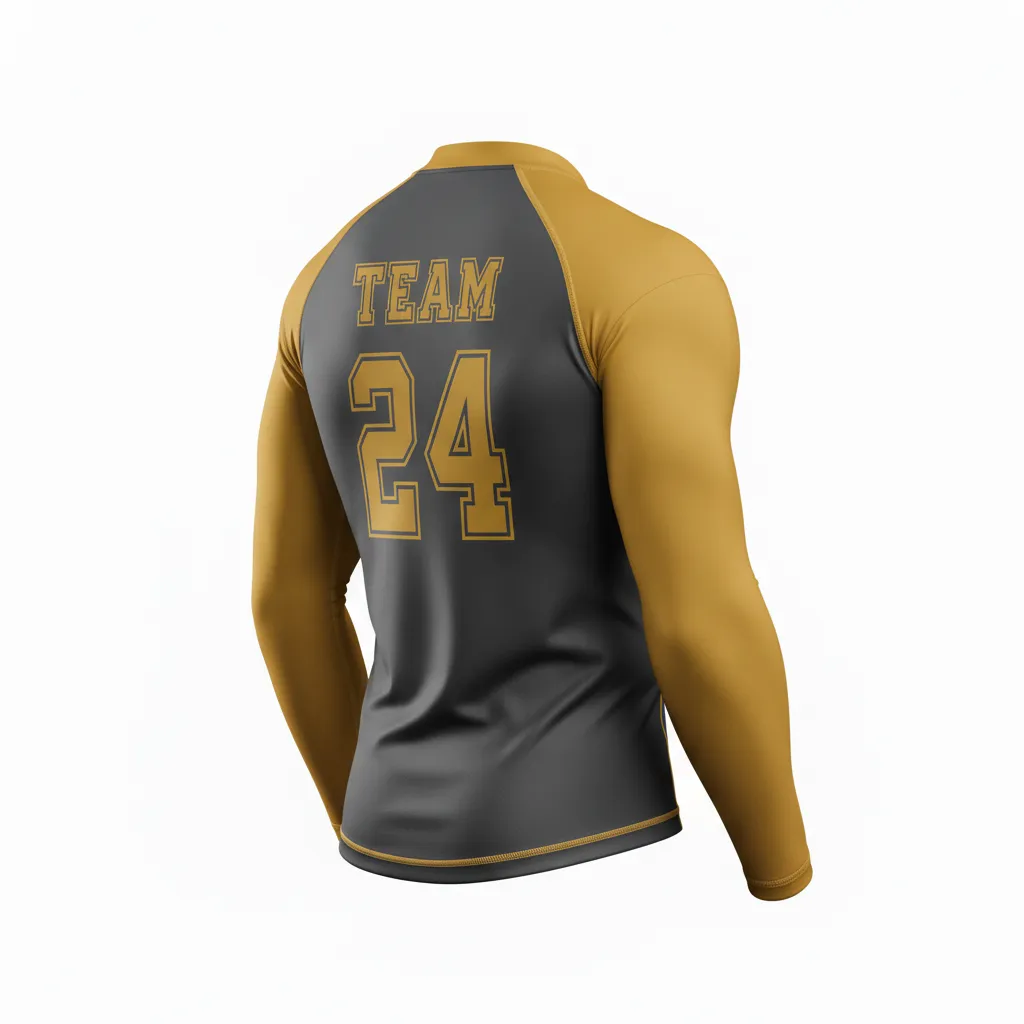 Custom Football Compression Shirt - Gold - Compression Top Charcoal Vegas Shoulder Cap - Back View - HAMCO Sports Inc.