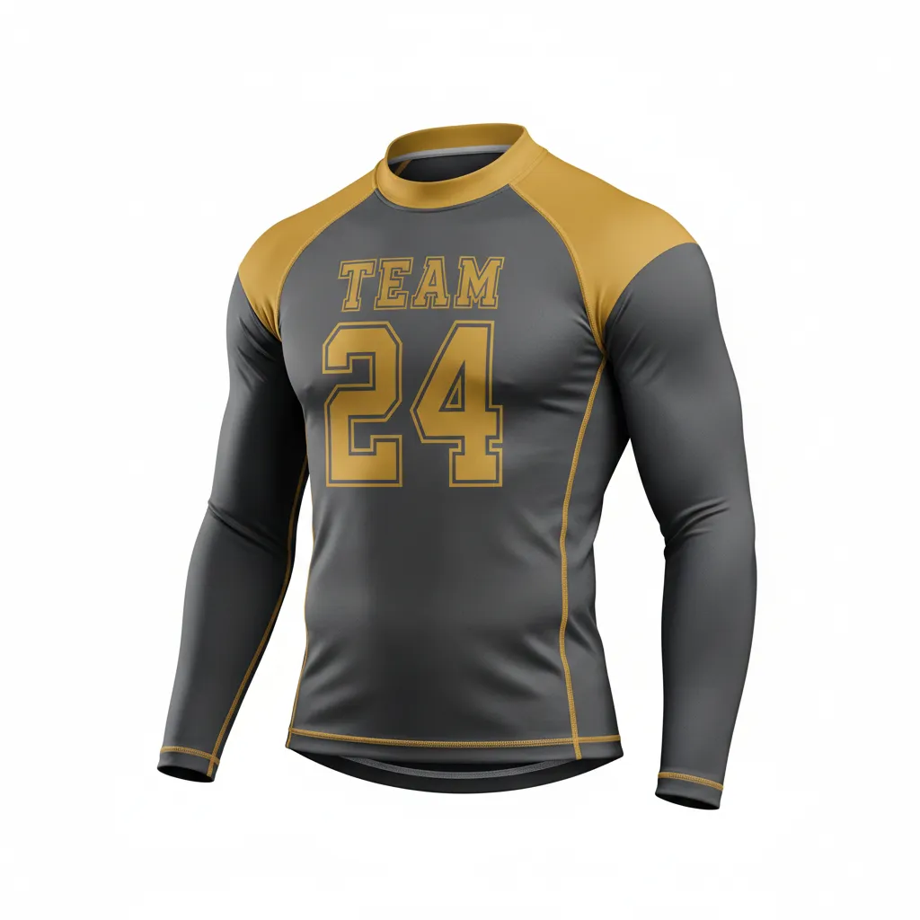 Custom Football Compression Shirt - Gold - Compression Top Charcoal Vegas Shoulder Cap - Front View - HAMCO Sports Inc.