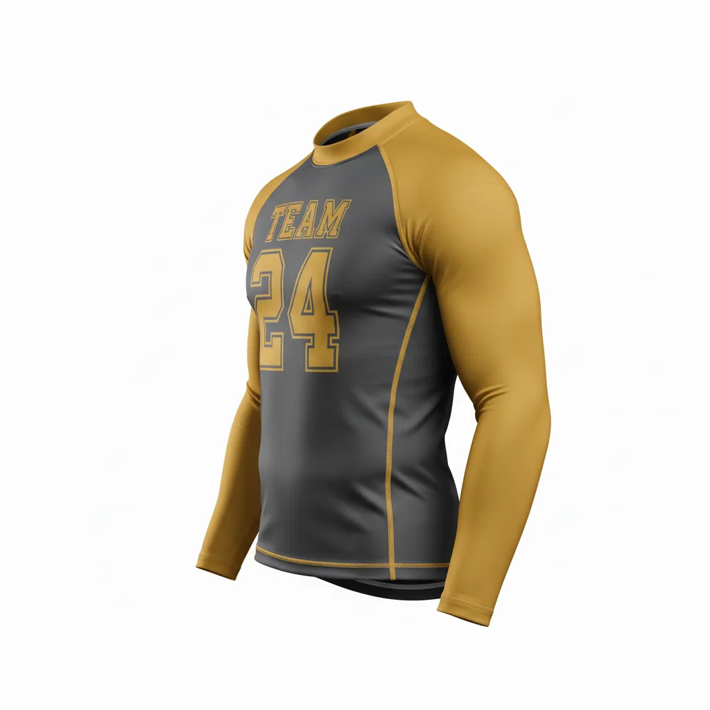 Custom Football Compression Shirt - Gold - Compression Top Charcoal Vegas Shoulder Cap - Side View - HAMCO Sports Inc.