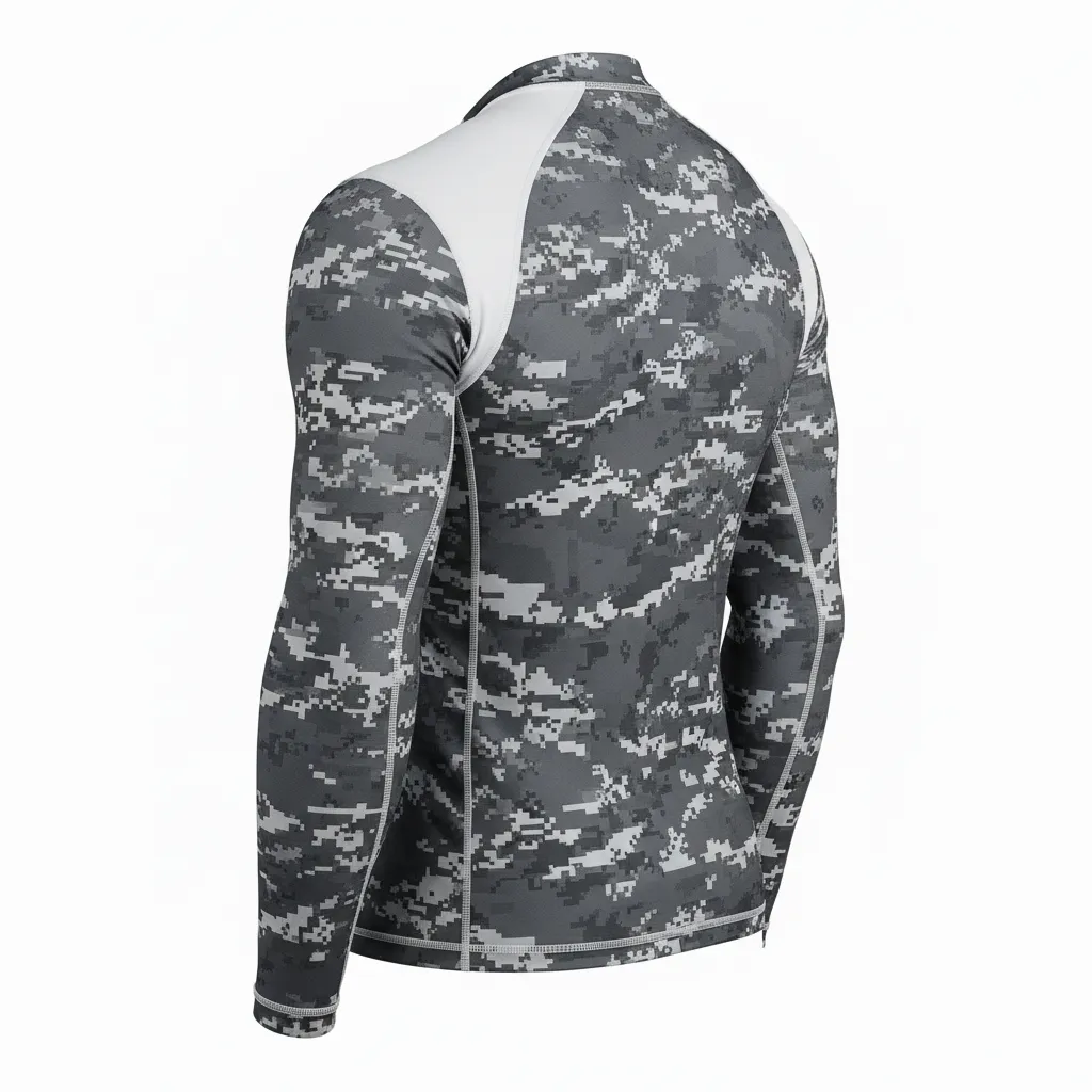 Custom Football Compression Shirt - White - Compression Top Charcoal Digital Camo - Back View - HAMCO Sports Inc.