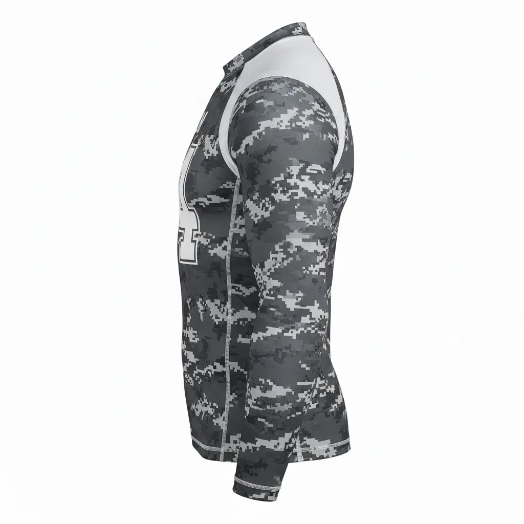 Custom Football Compression Shirt - White - Compression Top Charcoal Digital Camo - Side View - HAMCO Sports Inc.