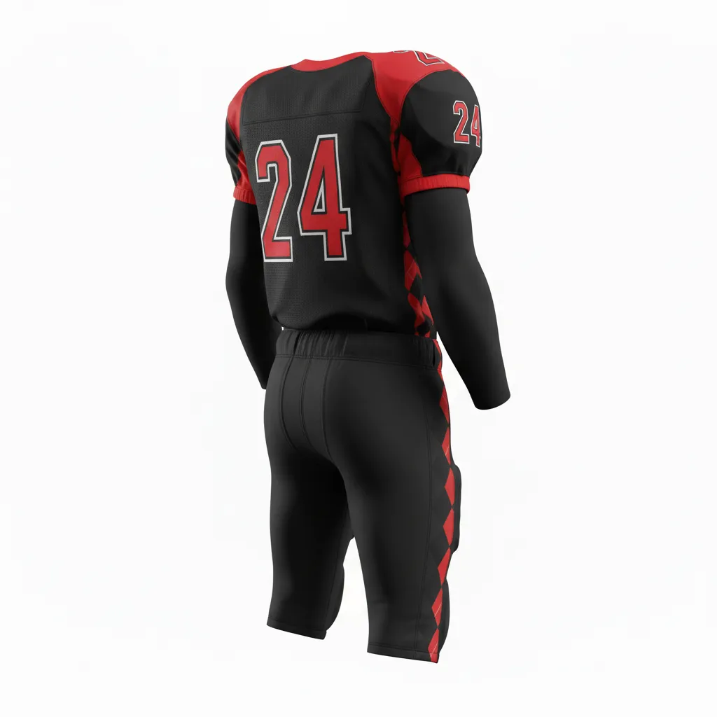 Custom Football Custom Football Uniforms Product - Black, Red - Uniform Argyle Pattern - Back View - HAMCO Sports Inc.