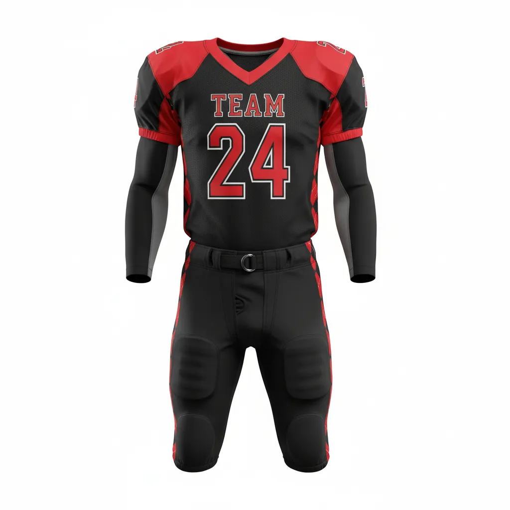 Custom Football Custom Football Uniforms Product - Black, Red - Uniform Argyle Pattern - Front View - HAMCO Sports Inc.