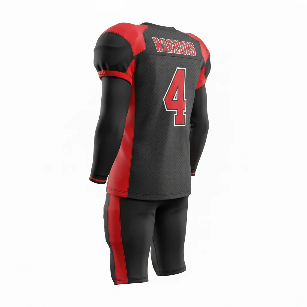 Custom Football Custom Football Uniforms Product - Black, Red - Uniform Carbon Fiber - Back View - HAMCO Sports Inc.