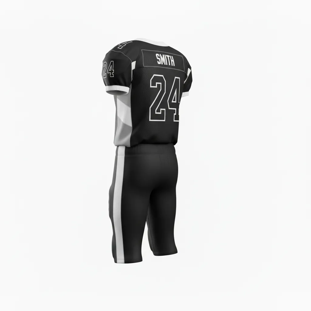 Custom Football Custom Football Uniforms Product - Black, White - Uniform Chest Stripe - Back View - HAMCO Sports Inc.