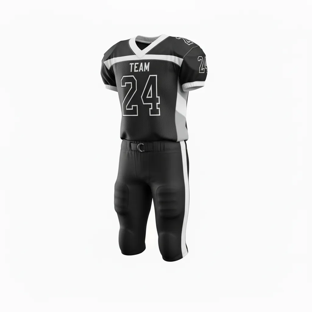 Custom Football Custom Football Uniforms Product - Black, White - Uniform Chest Stripe - Front View - HAMCO Sports Inc.