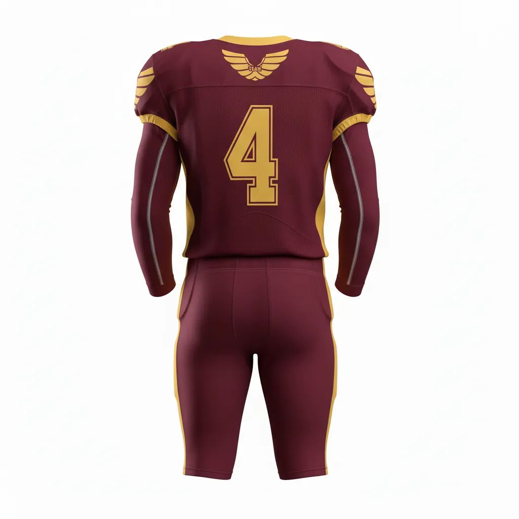 Custom Football Custom Football Uniforms Product - Burgundy, Gold - Uniform Vegas Shoulder Wings - Back View - HAMCO Sports Inc.
