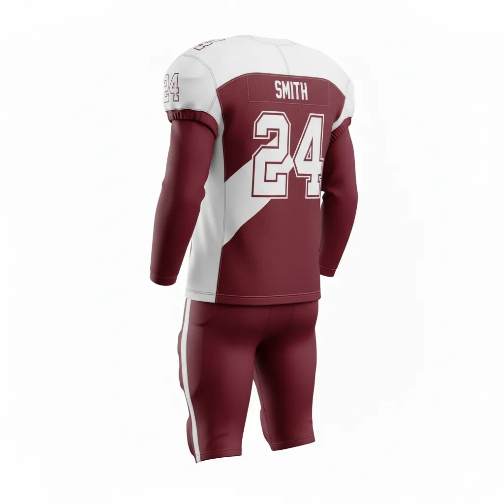 Custom Football Custom Football Uniforms Product - Burgundy, White - Uniform Diagonal Stripe - Back View - HAMCO Sports Inc.