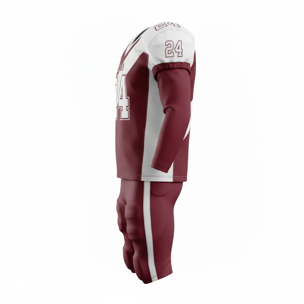 Custom Football Custom Football Uniforms Product - Burgundy, White - Uniform Diagonal Stripe - Side View - HAMCO Sports Inc.