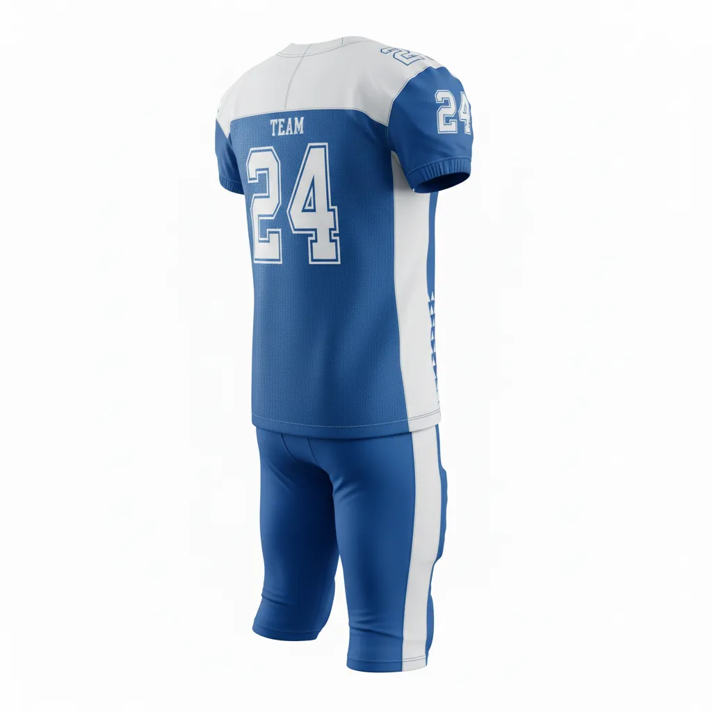 Custom Football Custom Football Uniforms Product - Blue, White - Uniform Columbia Geometric Triangles - Back View - HAMCO Sports Inc.