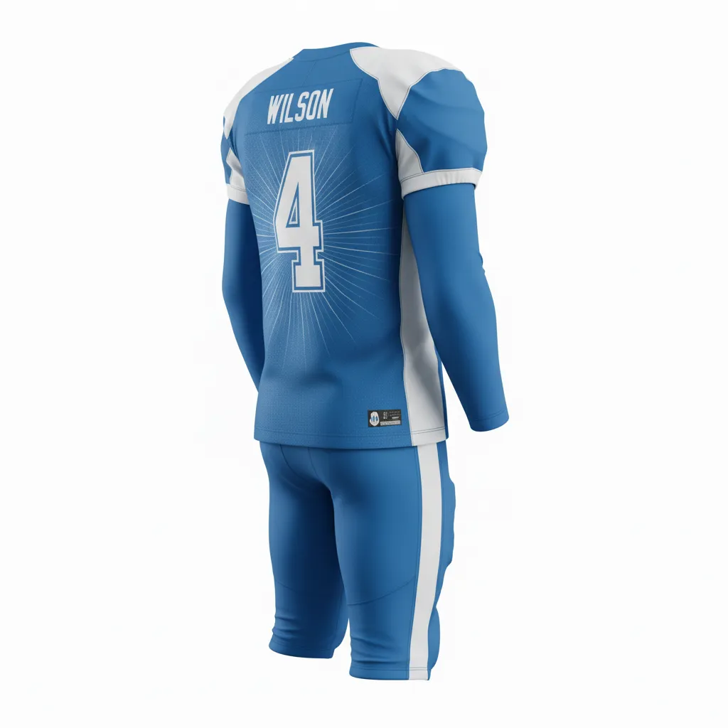 Custom Football Custom Football Uniforms Product - Blue, White - Uniform Columbia Starburst - Back View - HAMCO Sports Inc.