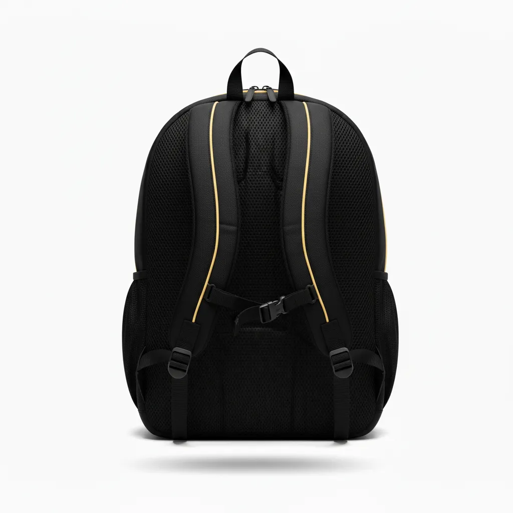 Custom Football Duffle Bag - Black, Gold - Backpack Vegas Side Panel - Back View - HAMCO Sports Inc.