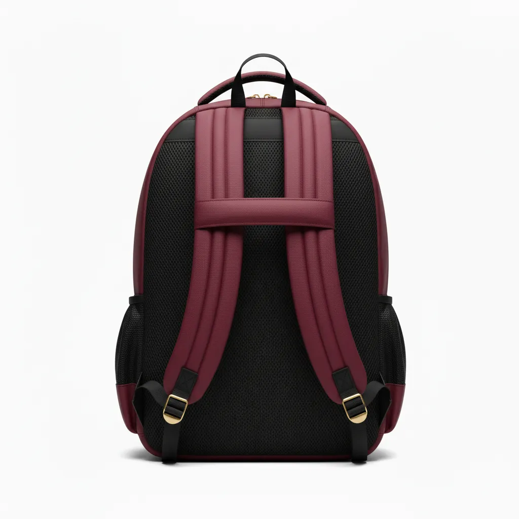 Custom Football Duffle Bag - Burgundy, Gold - Backpack Vegas Triple Stripe - Back View - HAMCO Sports Inc.