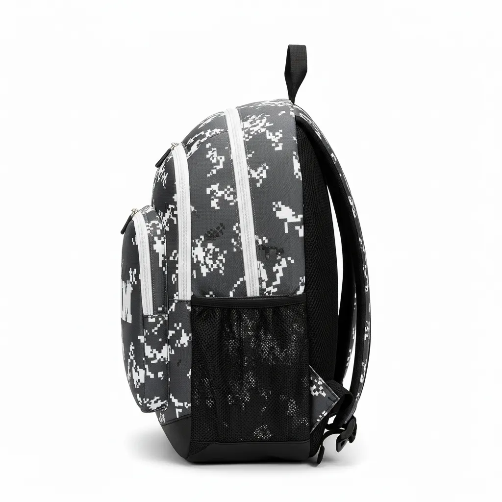 Custom Football Duffle Bag - White - Backpack Charcoal Digital Camo - Side View - HAMCO Sports Inc.