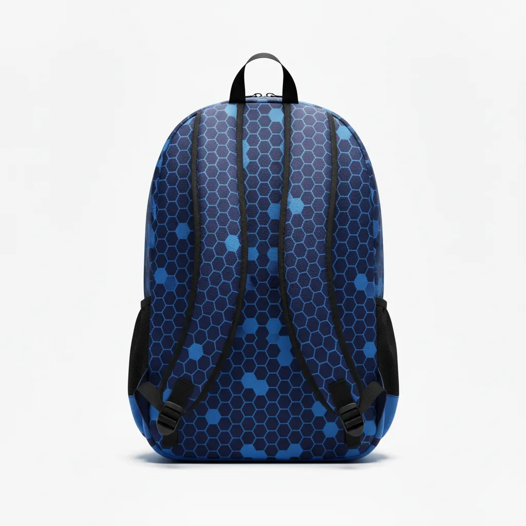 Custom Football Duffle Bag - Blue, Navy - Backpack Columbia Hexagon - Back View - HAMCO Sports Inc.