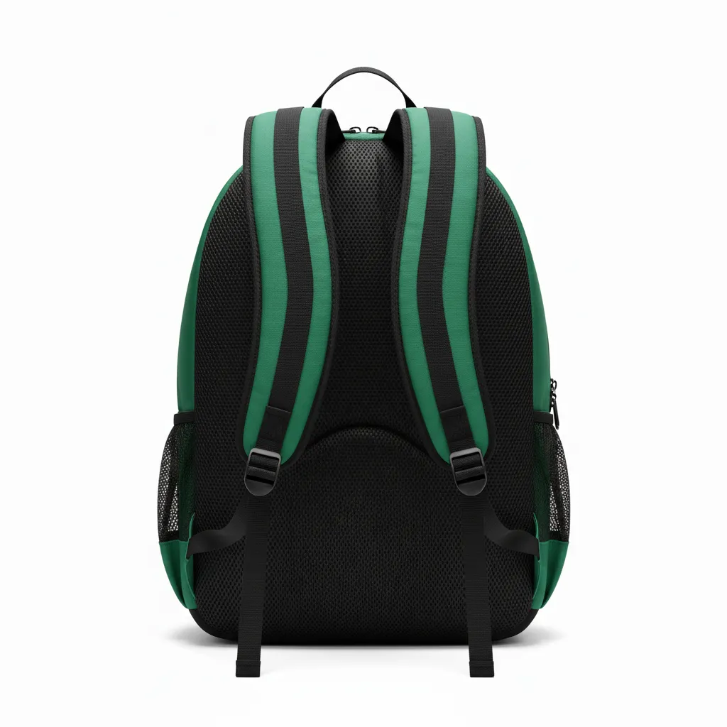 Custom Football Duffle Bag - Green, White - Backpack Forest Triple Stripe - Back View - HAMCO Sports Inc.