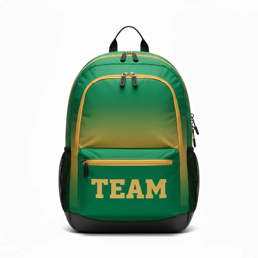 Custom Football Duffle Bag - Green, Gold - Backpack Kelly Vegas Shoulder Fade - Front View - HAMCO Sports Inc.