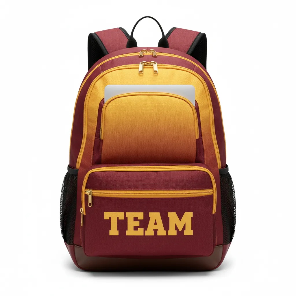 Custom Football Duffle Bag - Gold - Backpack Maroon Vegas Gradient - Front View - HAMCO Sports Inc.