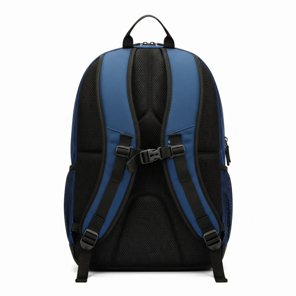 Custom Football Duffle Bag - Navy, White - Backpack Shoulder Yoke - Back View - HAMCO Sports Inc.