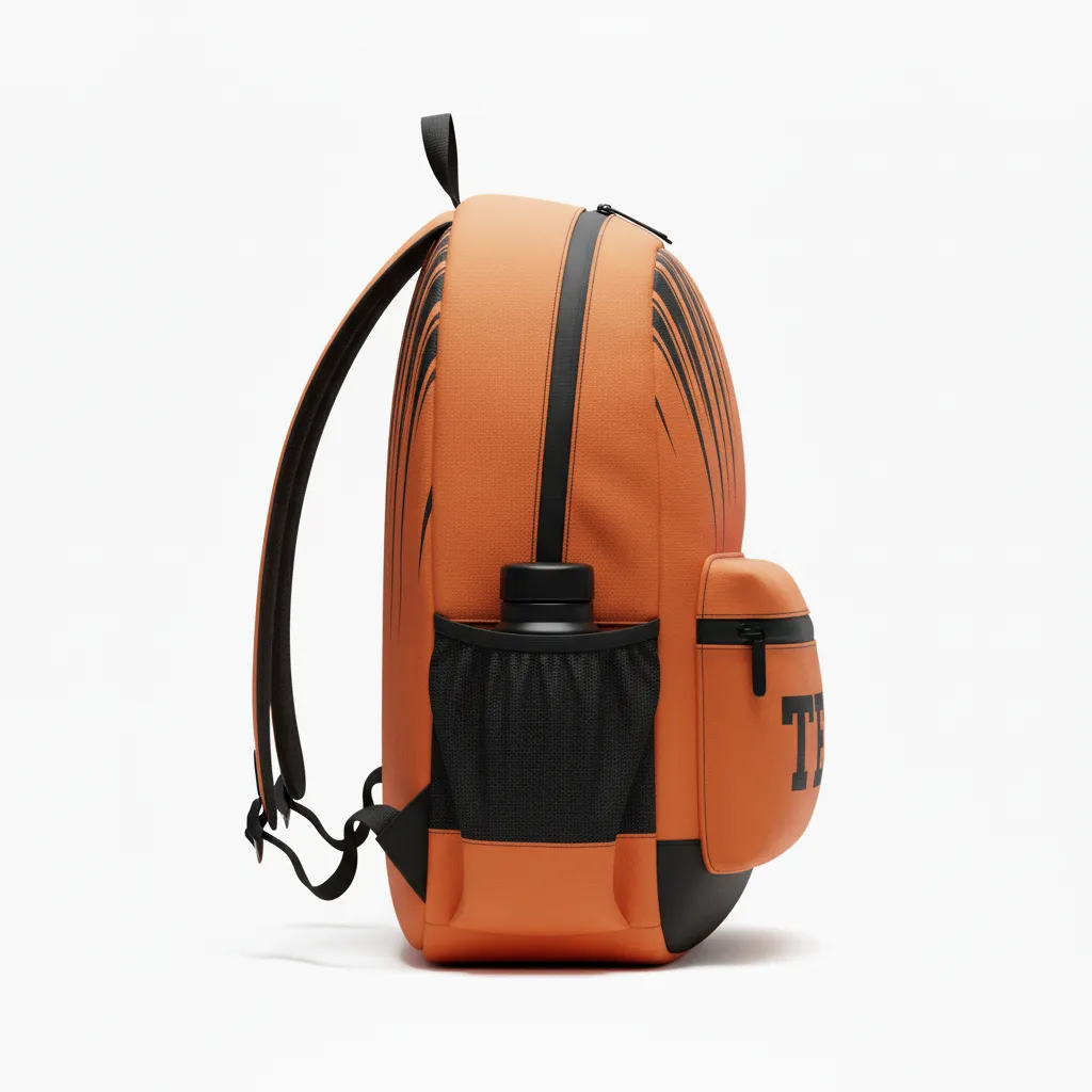 Custom Football Duffle Bag - Orange, Black - Backpack Speed Streaks - Side View - HAMCO Sports Inc.