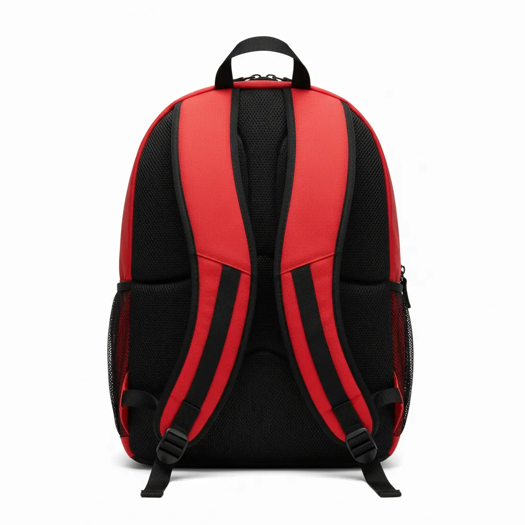 Custom Football Duffle Bag - Red, White - Backpack Chest Stripe - Back View - HAMCO Sports Inc.